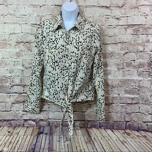 Ark & Co Cream Animal Print Button Tie Hem Blouse